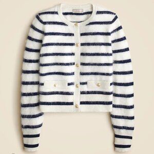 J. Crew Brushed cashmere fitted cardigan in stripe size small Natural Navy